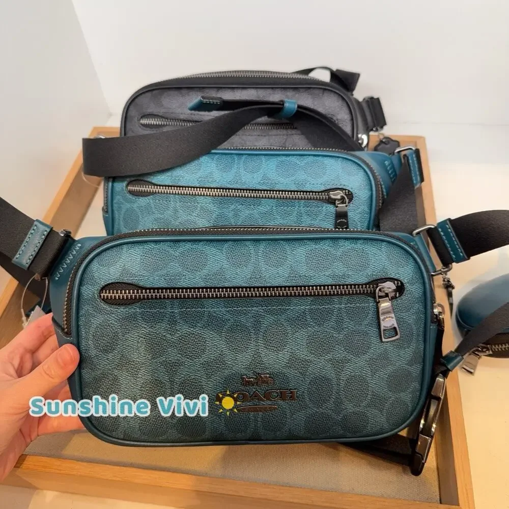 NWT Coach Elias Signature Canvas Belt Bag CZ400 AQUAMARINE/TEAL